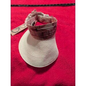 Badgley Mischka Sun Visor Hat Natural Watercolor Bow Adjustable One Size NWT